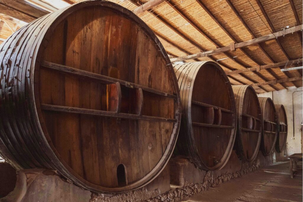 Armenian Brandy aging in traditional Caucasian oak barrels
