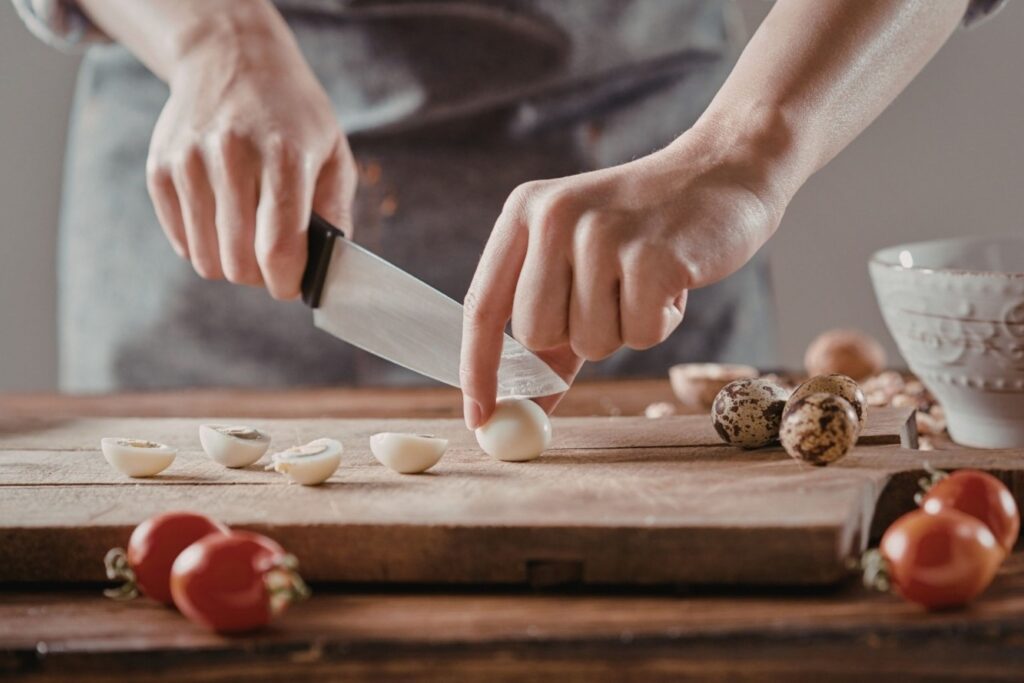 Chef knife selection in action with professional kitchen cutting techniques and equipment use
