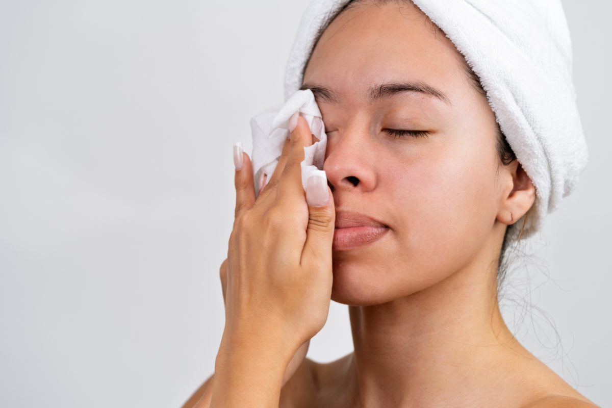Una donna applica un olio detergente giapponese come parte della sua routine di doppia detersione a Tokyo.