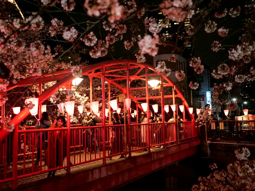 Visitantes reunidos a la orilla de un río en Tokio para ver las linternas toro nagashi a la deriva en el agua durante la temporada de Obon en un ryokan de Tokio.