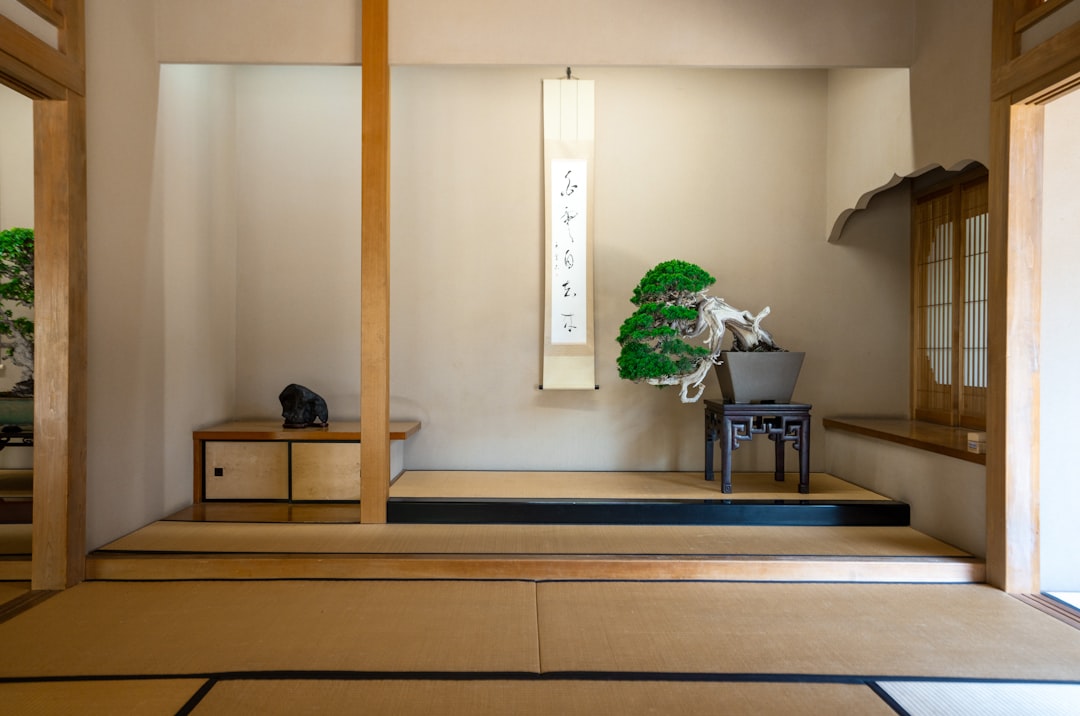 plante d'intérieur près d'une fenêtre dans son appartement minimaliste à Tokyo, pratiquant le rituel quotidien qui maintient l'espace calme et vivant
