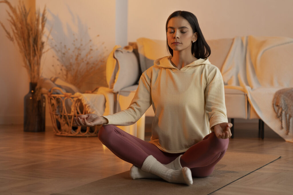 plano-aberto-mulher-meditando-em-tapete-meditação-marrocos