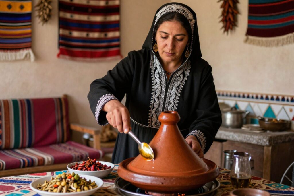 Amazigh Hospitality - woman preparing tagine