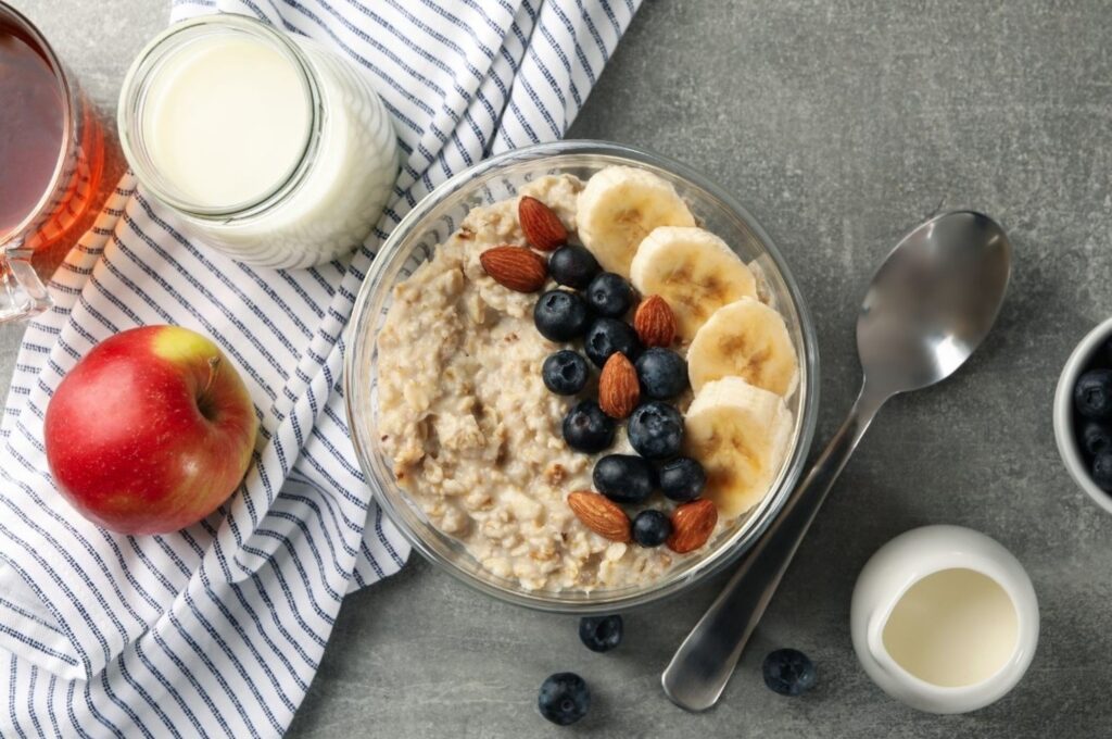Nutritious suhoor meal with whole grains, protein, and fruits for sustained energy during fasting