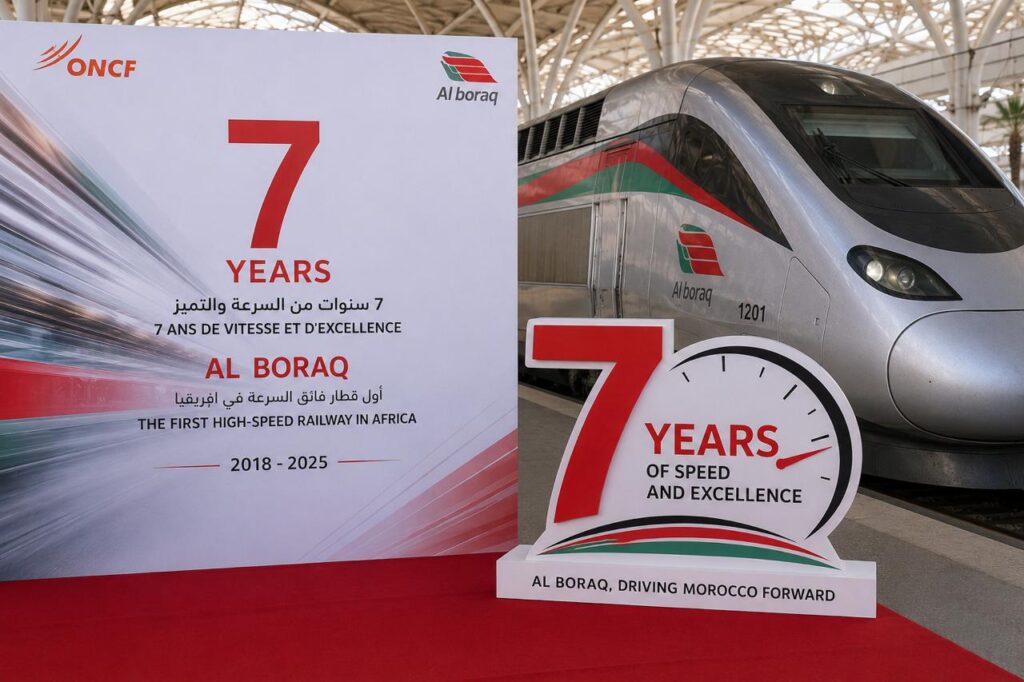 Marco do trem de alta velocidade Al Boraq celebrando 7 anos como a primeira ferrovia de alta velocidade da África