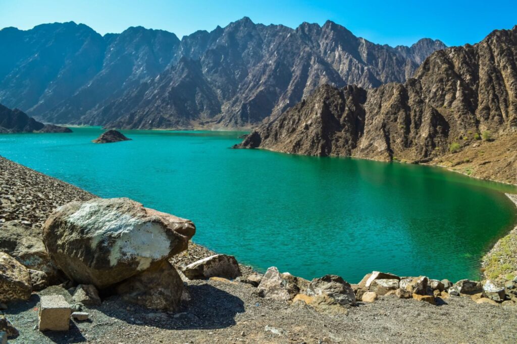 Hajar Mountains Turqoise waters Hatta Dam