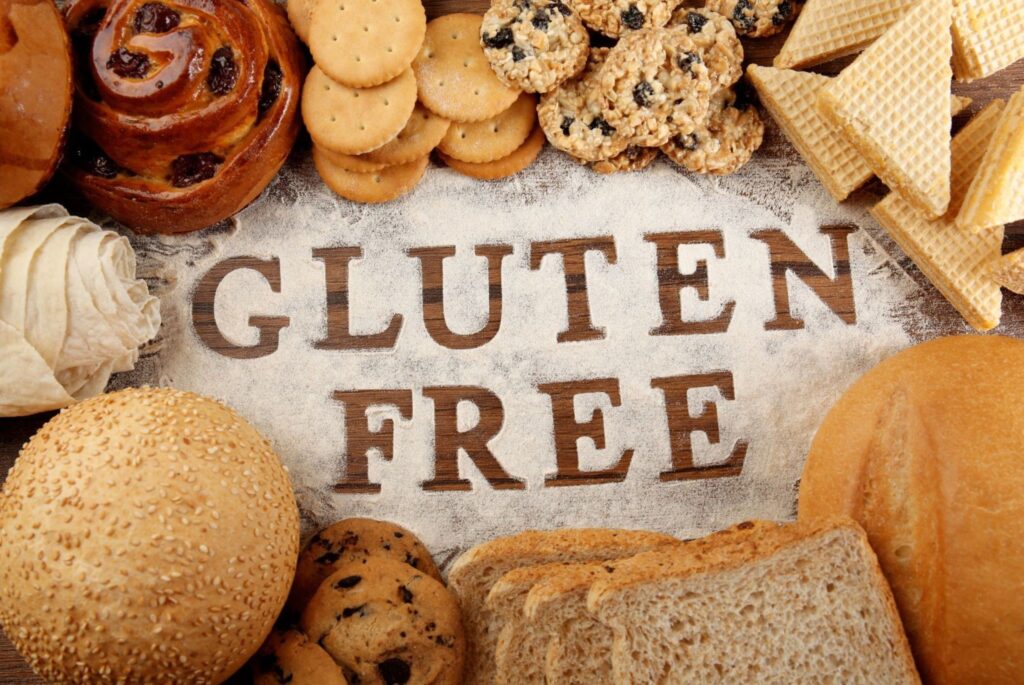 Fresh gluten-free bread and pastries at bakery display gluten-free restaurants healthy menu celiac safe