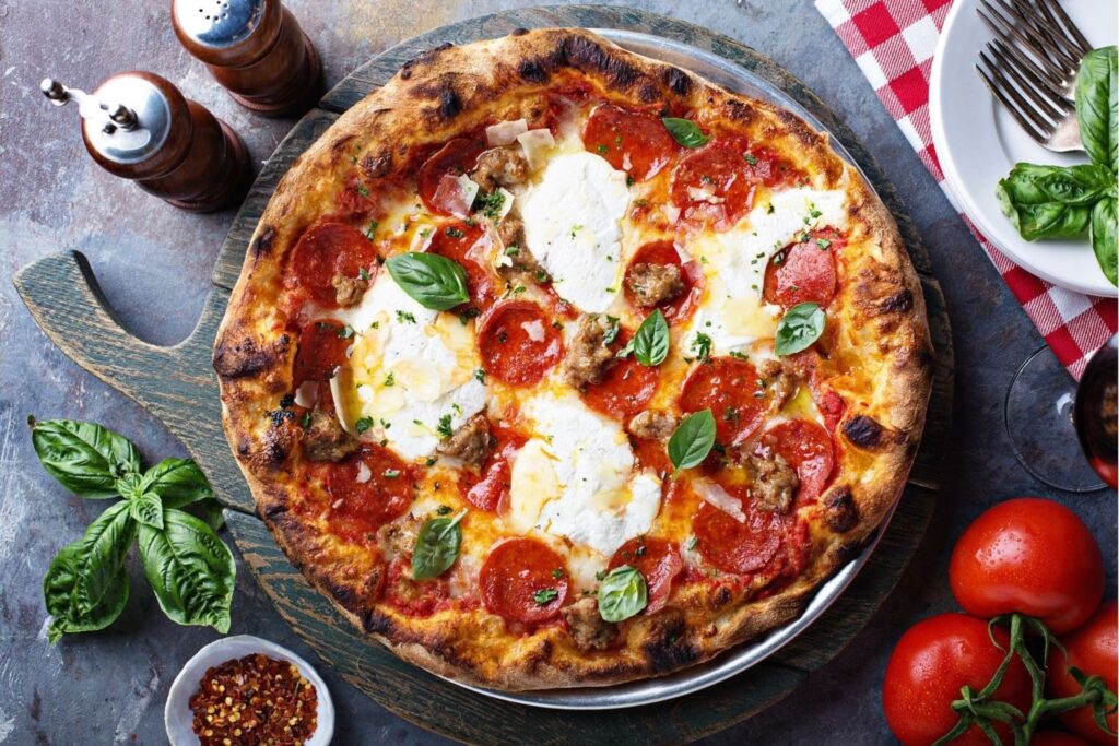 Gluten-free pizza with fresh toppings and vegetables gluten-free restaurants healthy menu safe celiac