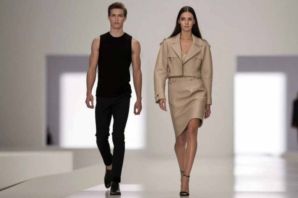 Models walking runway in sustainable fashion collection fashion designers upcycling sustainable circular creative