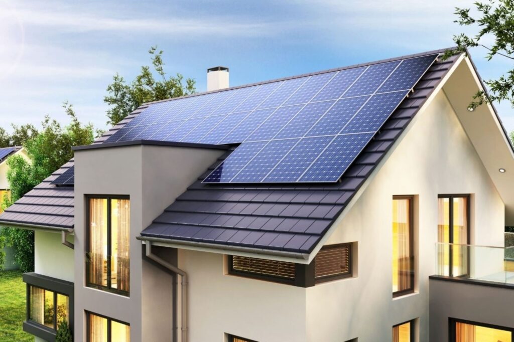 Solar panels on Dubai villa roof with smart home integration Smart Home energy saving technology efficiency automation