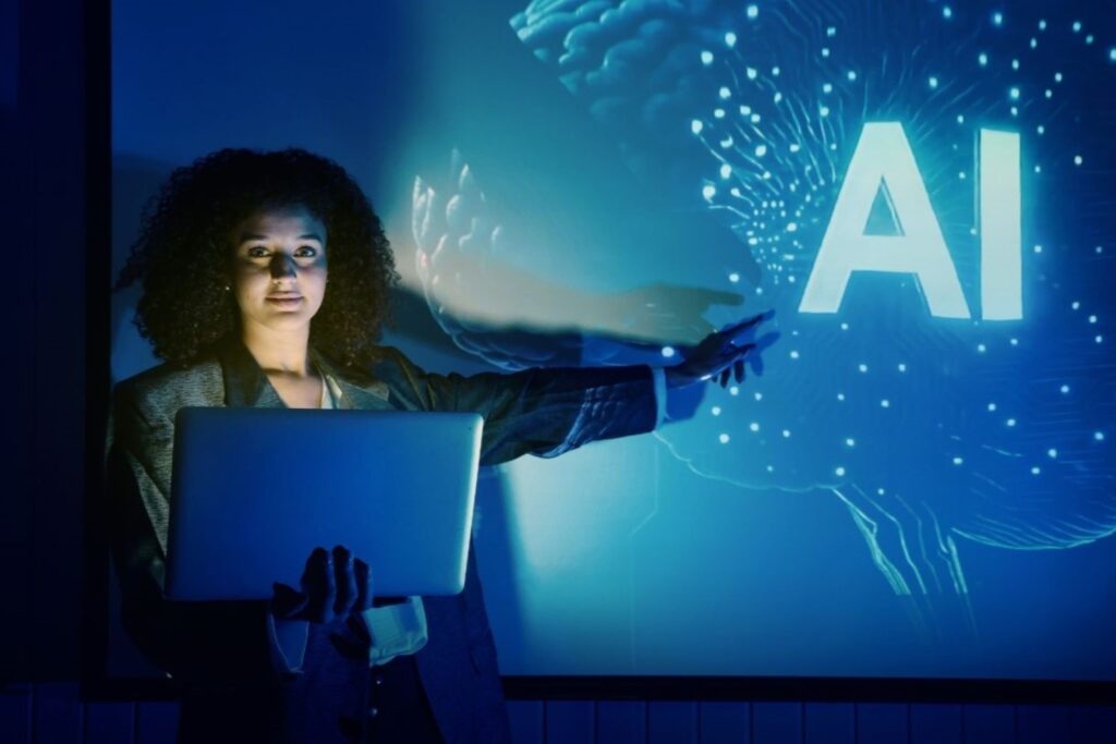 Futuristic AI technology and digital transformation visualization representing Dubai business trends in artificial intelligence adoption, automation, and innovation driving 2026 economic growth