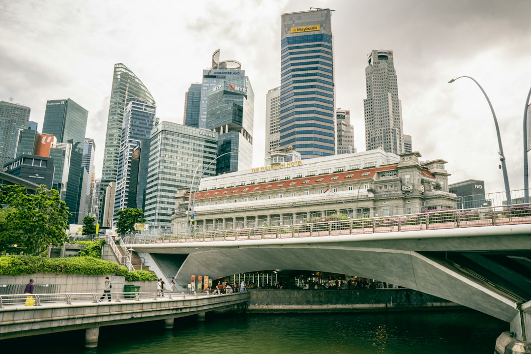 Visitors photographing Marina Bay street art murals along the pedestrian trail during race week