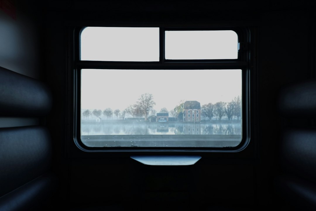 Couple watching autumn colour from a window seat on one of the Alpine foliage trains