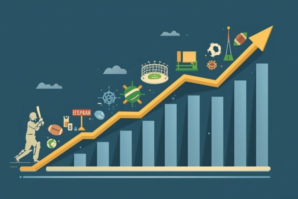 Cricket league business growth chart showing India's sports industry economics and revenue projections